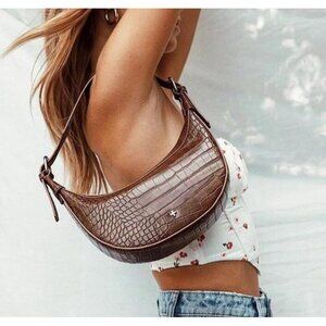 NWOT Peta + Jain Brown Croc Retro Y2K Vegan Leather Shoulder Bag Purse Katniss